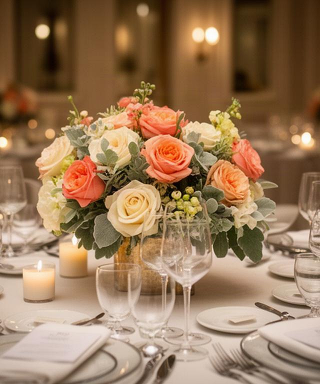 Centro de mesa floral en una gala benéfica celebrada en un hotel de Marbella