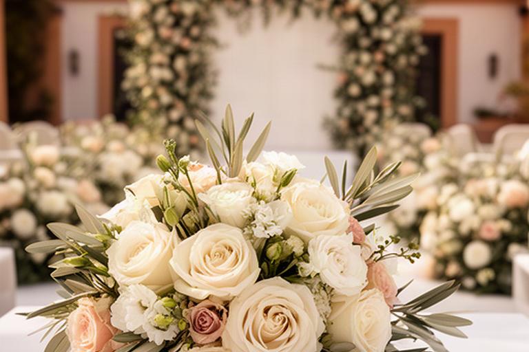 Ramo de novia y fondo floral en una finca privada de Marbella