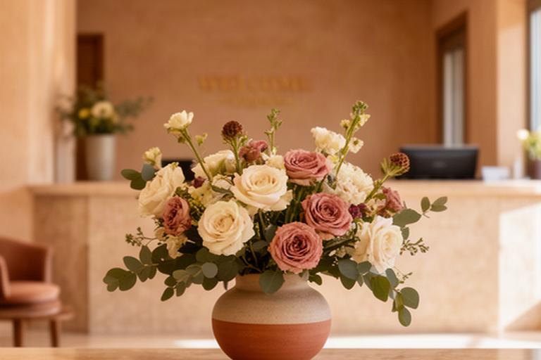 Composición floral semanal en la recepción de un hotel boutique de Marbella